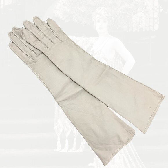 Vintage Accessories - Vintage Lord & Taylor Edelweiss Real Kid Leather & Silk Gloves in Ivory - Size 7